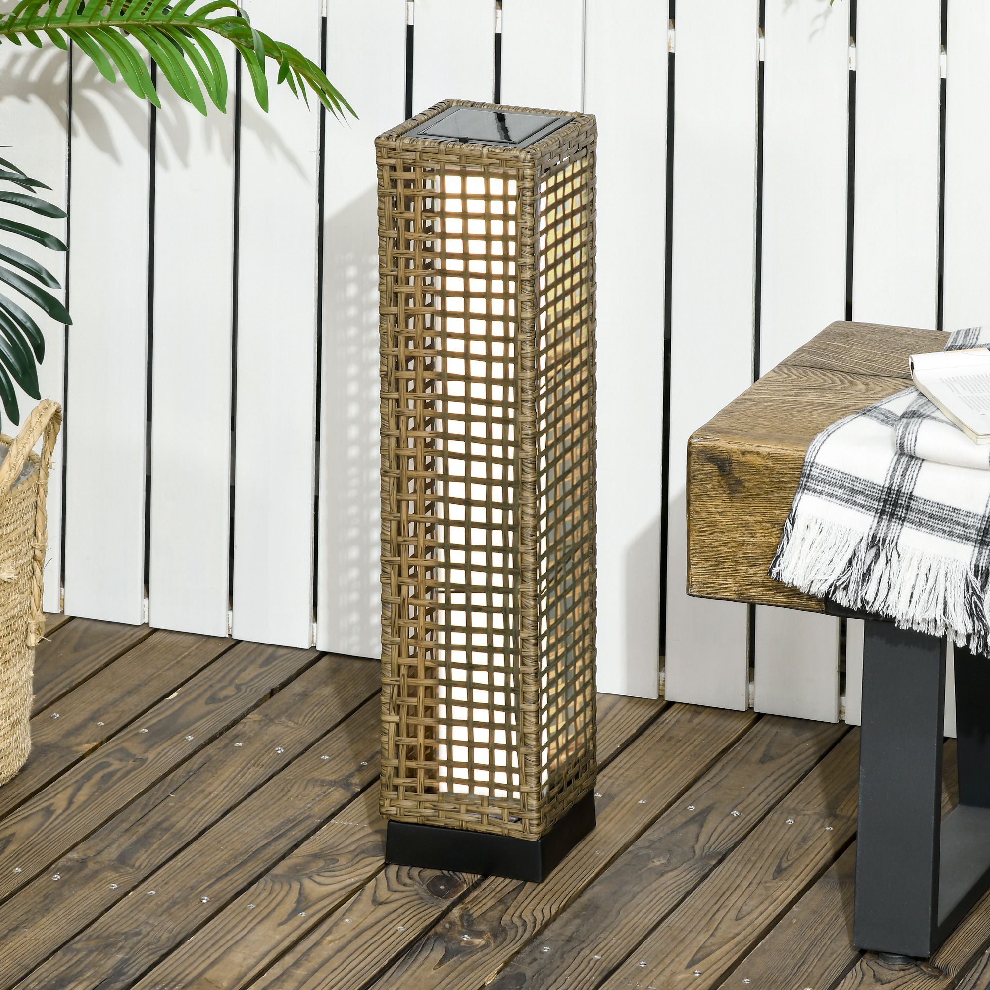 Outsunny Garden Solar Lamp with charging panel, steel and rattan, 15.5x15.5x69 cm, black and brown - Borgè