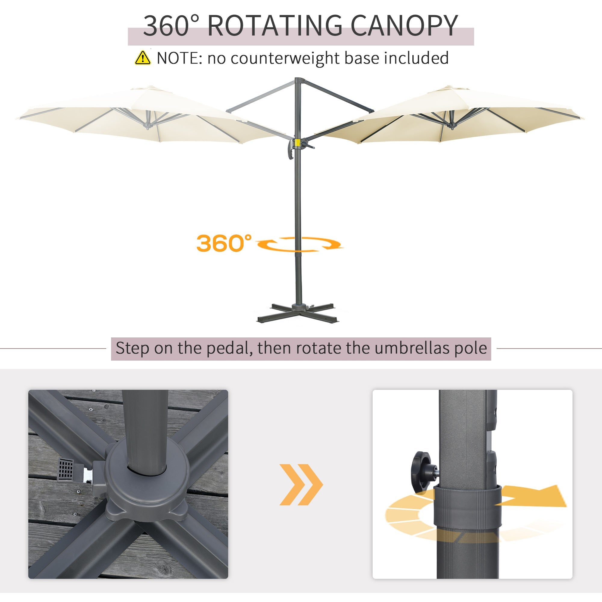 3x2.5m Off-center Garden Umbrella with Adjustable Angle and 360° Rotatable, Cream - Borge' Group Limited