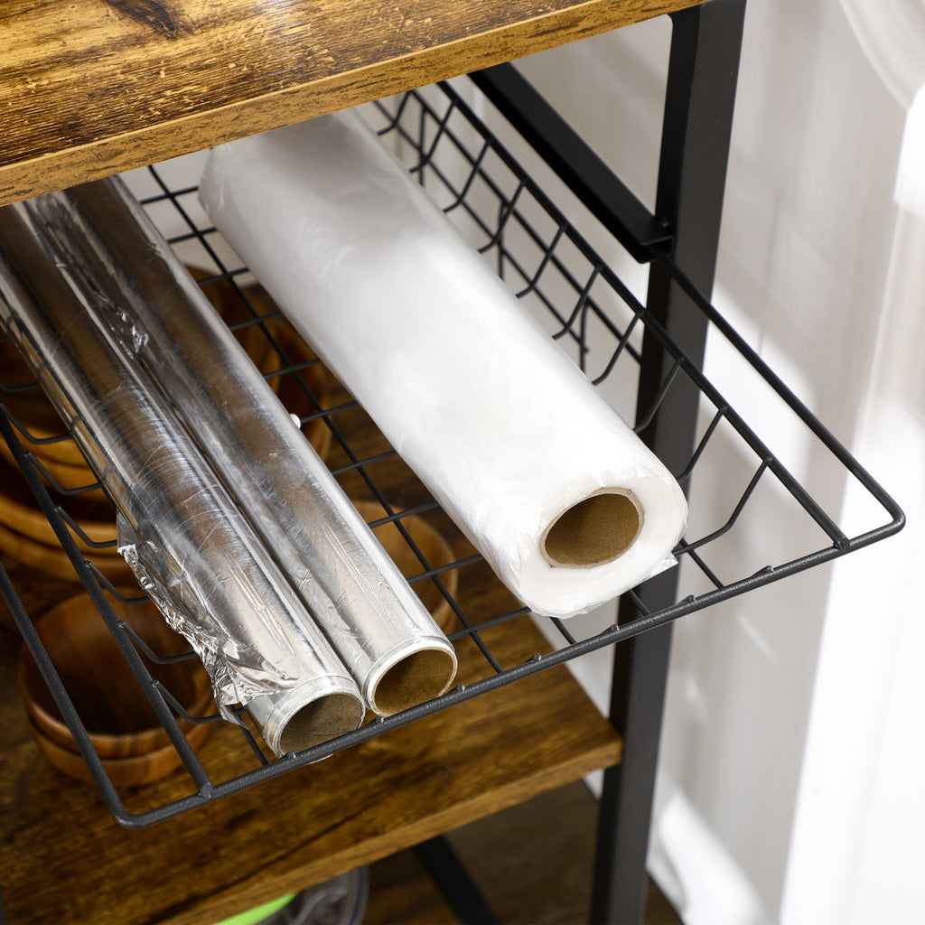 Homcom Kitchen Mobile with 3 shelves in chipboard with power outlet, USB port and basket, 90x40x83cm - Borgè