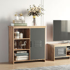 Multiuse cabinet with shelves and wooden locker with metal door, living room and kitchen cabinet, 80x35x82cm, Grey brown - Borgè