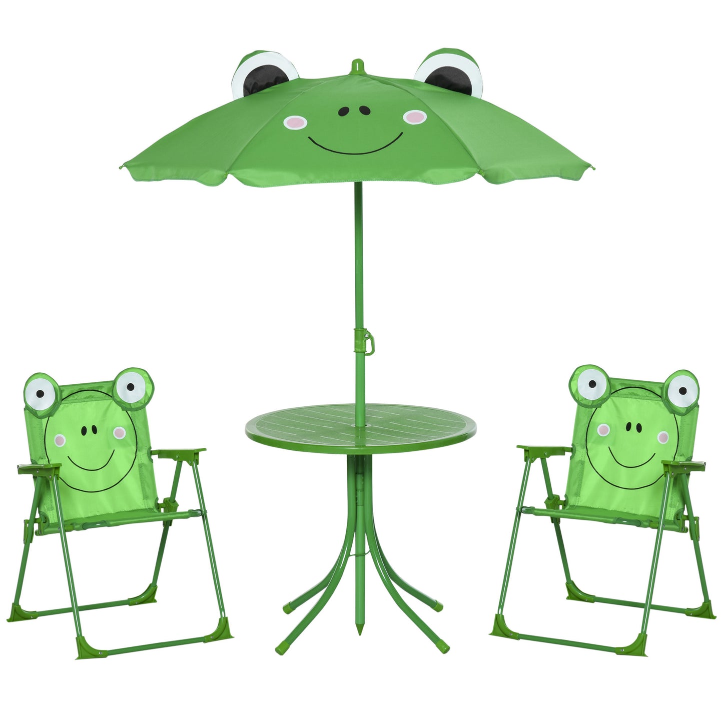 Outsunny Garden Table Set with 2 folding chairs and umbrella for kids frog - Borgè