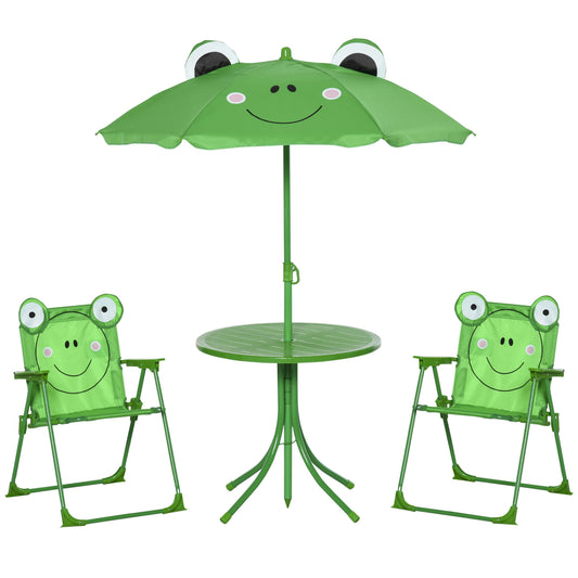 Outsunny Garden Table Set with 2 folding chairs and umbrella for kids frog - Borgè