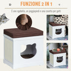 Wooden Cat House with 2 Pillows and Removable Scratching Post, White and Brown, 41x30x36cm - Borge' Group Limited