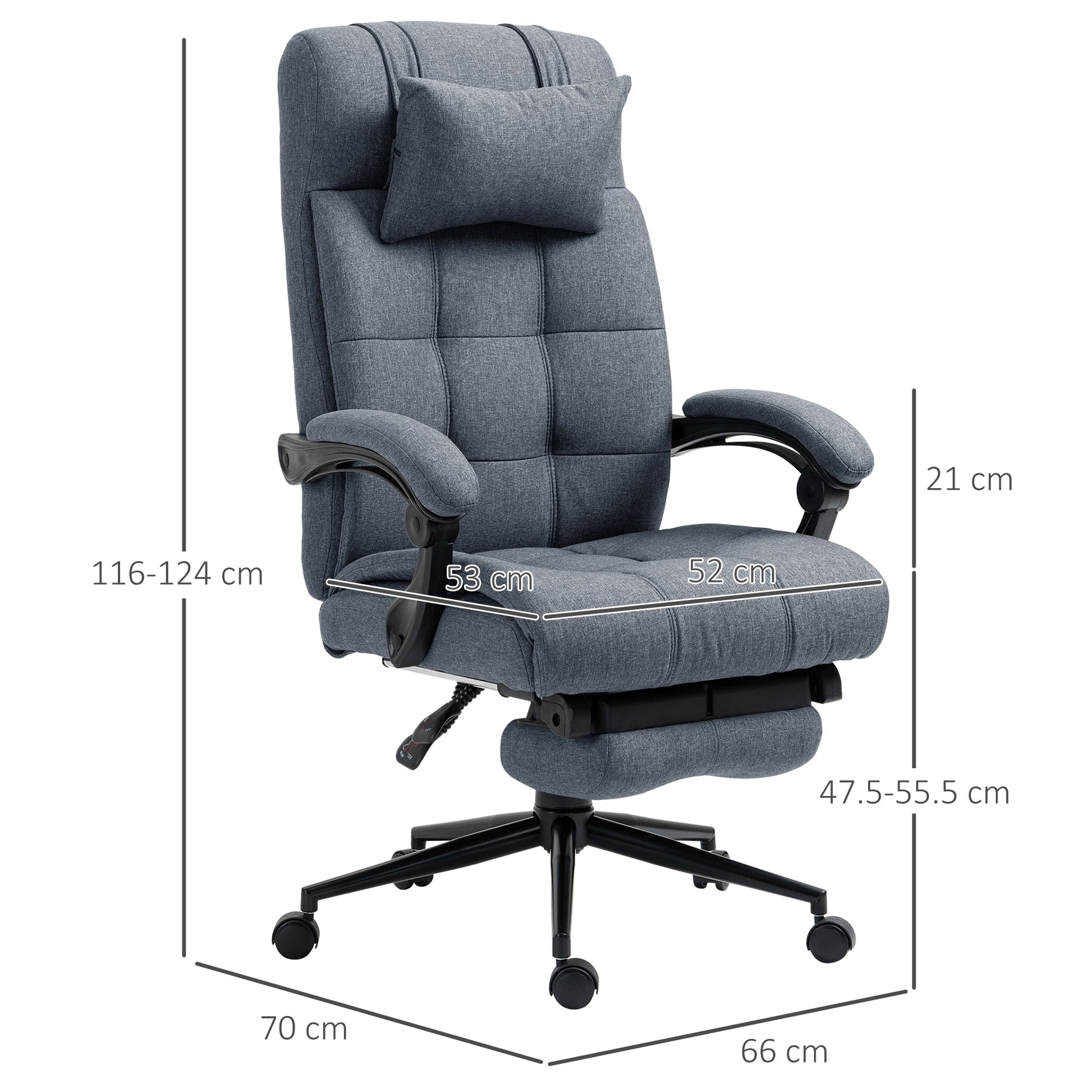 Vadgetto Retlinable Ergonomic Office Chair, High Back Directional Chair, Office Armchair With Puogatesta and Removable footrest, 66x70x116-124cm, Grey - Borgè