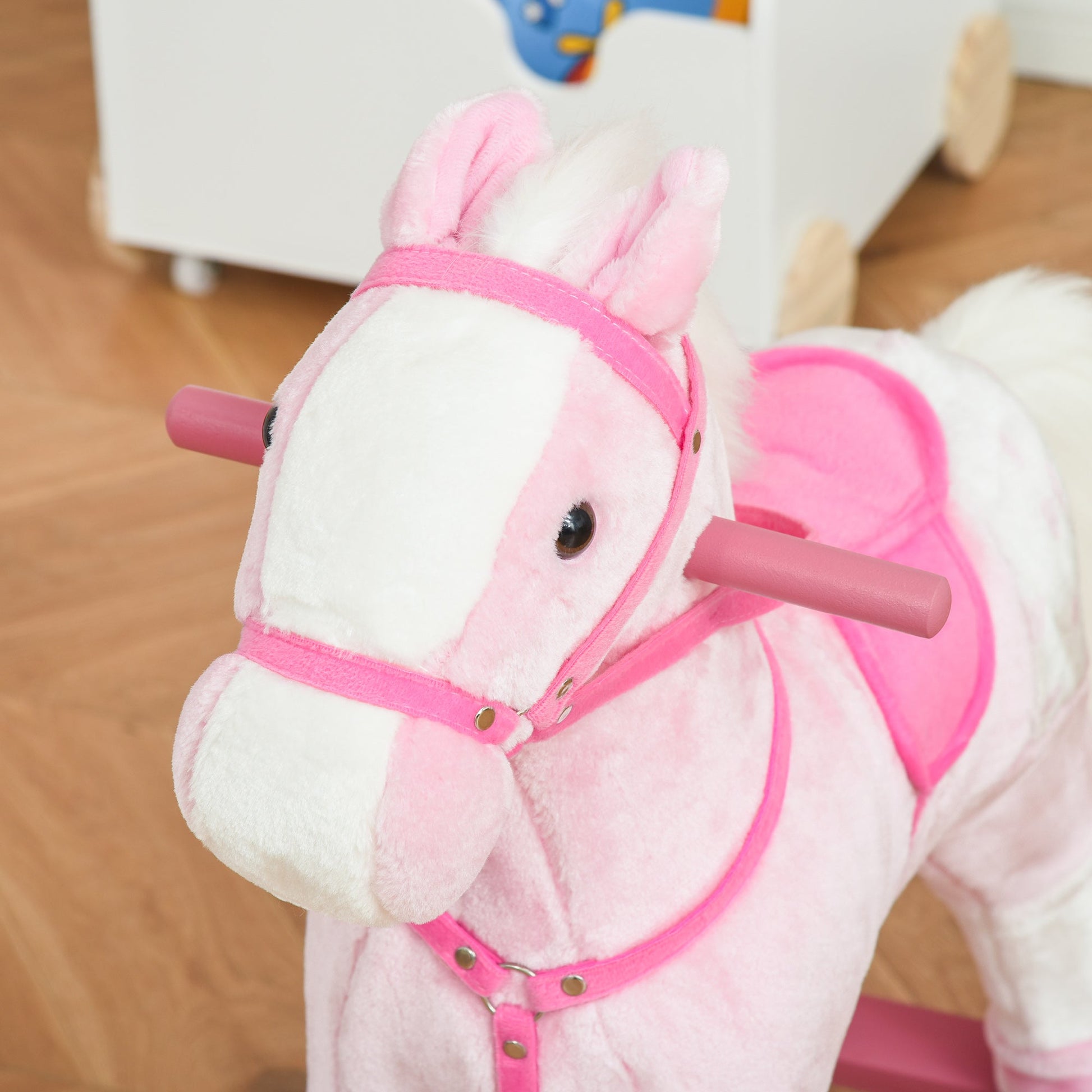 Homcom wooden horse in wood with animal sound toy gift for children 74 x 28 x 65cm pink - Borgè