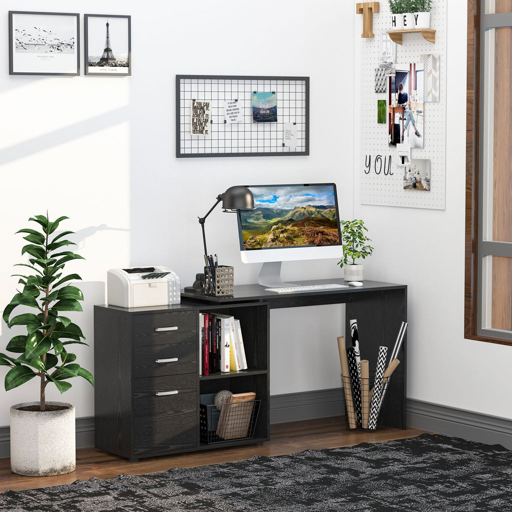 corner desk with chest of drawers, for office and house, LA, black shape - Borgè