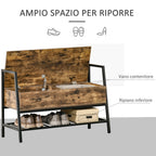 Mobile shoe rack with wood and metal container compartment - brown - Borgè