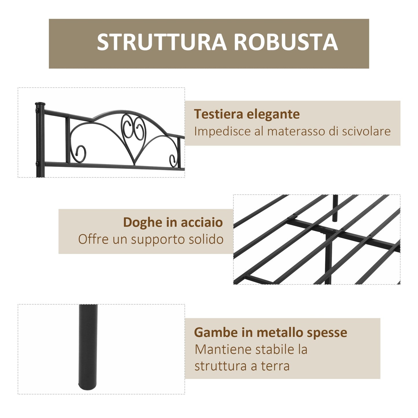 Homcom structure read a square and a half in steel with integrated slats, headboard and footboard, 140x200cm - Borgè