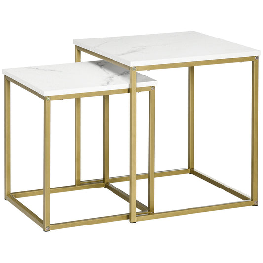 CUBE | White and Gold Marble Set of 2 Living room / Coffee Table