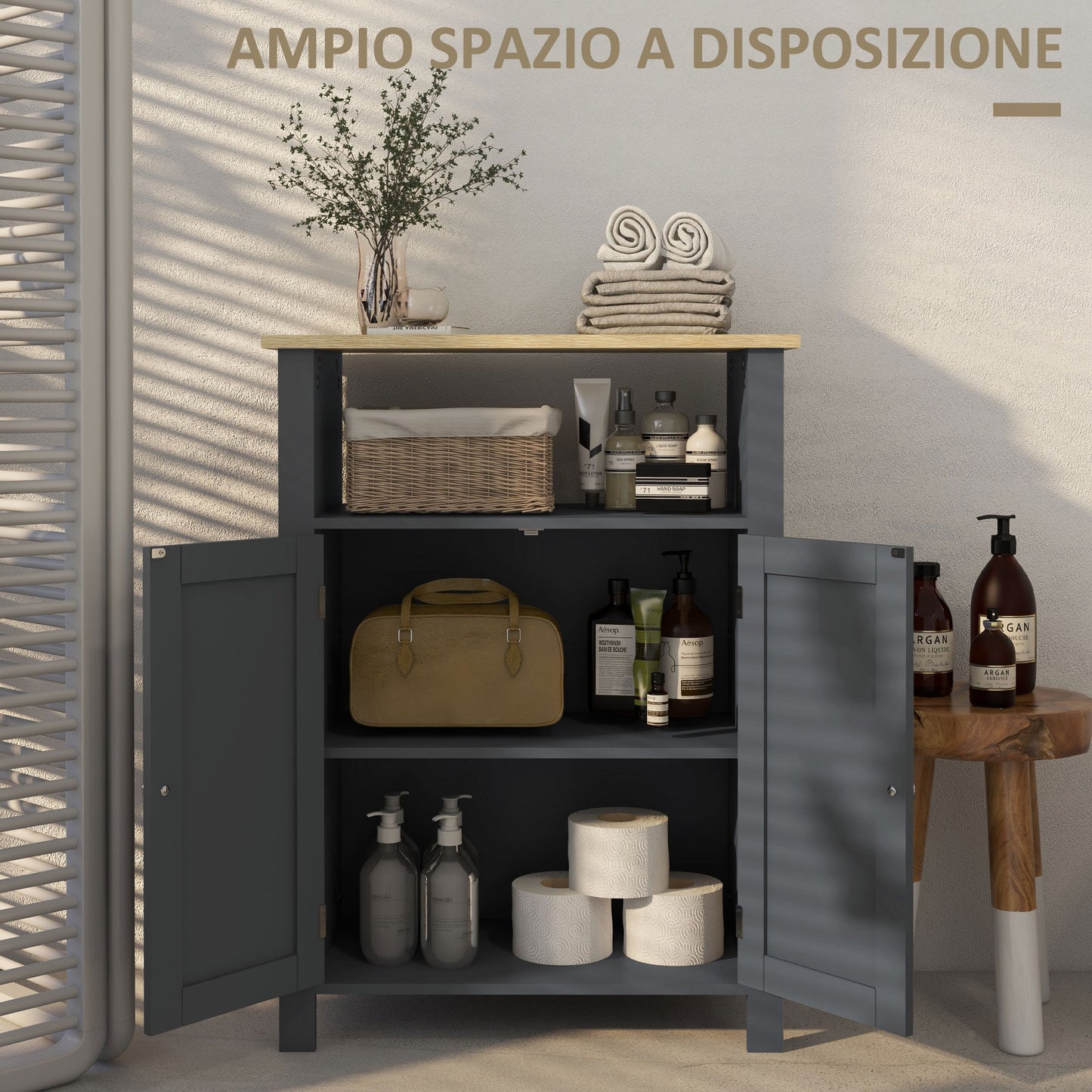 Bathroom Cabinet with 3 MDF and shelves with adjustable Internal shelf | 60x30x80.5 cm - Borgè