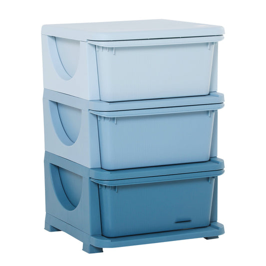 Colored plastic chest of bedroom with 3 drawers 37x37x56.5cm blue