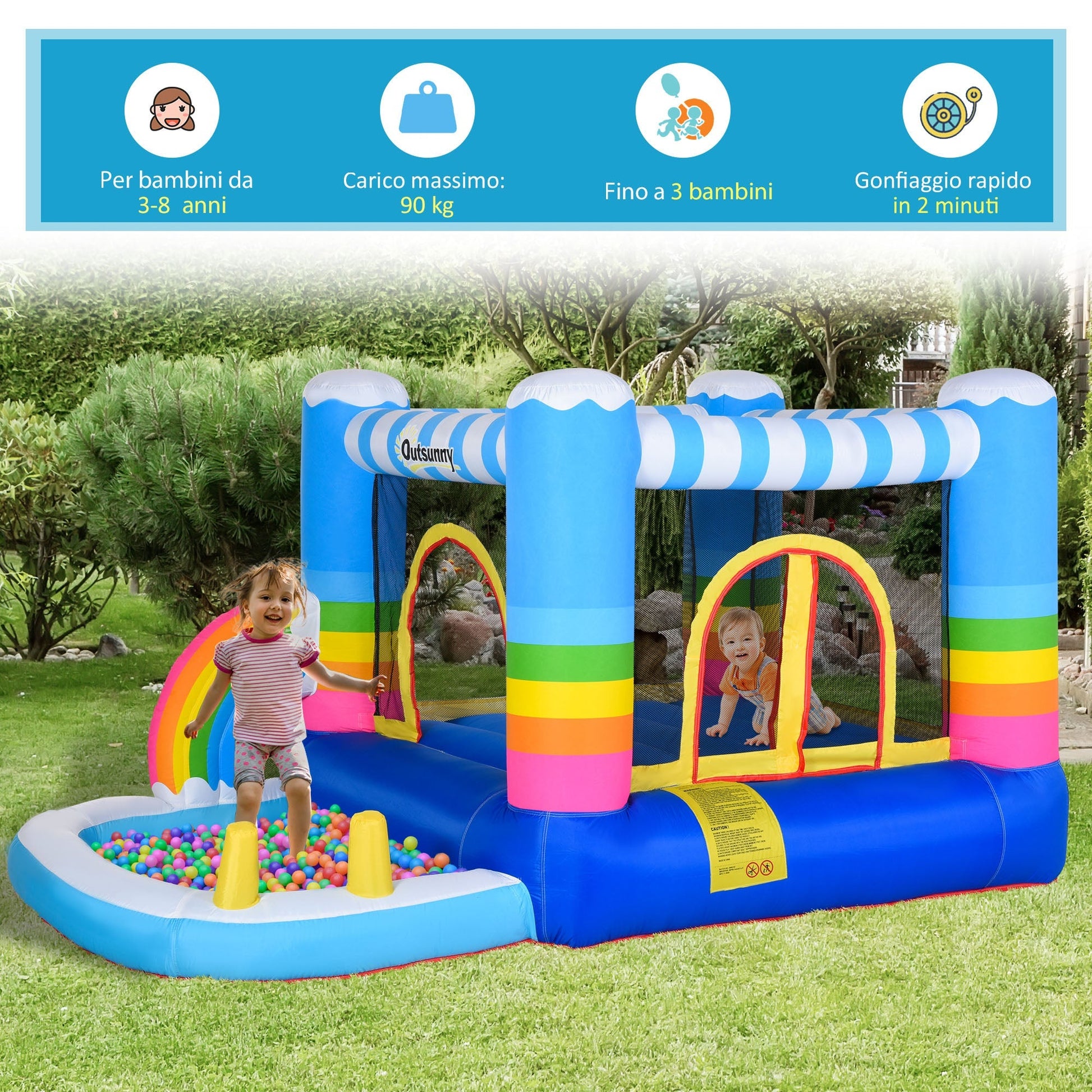 Outsunny inflatable castle for children with trampoline and pump pool included - Borgè