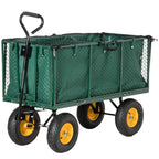 Steel Garden Cart with Folding Side Walls and 4 Wheels, Capacity 342L, Green - Borge' Group Limited