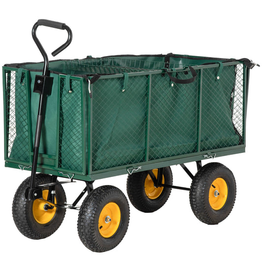 Outsunny steel garden trolley with lateral walls and 4 wheels, capacity 342l, green - Borgè