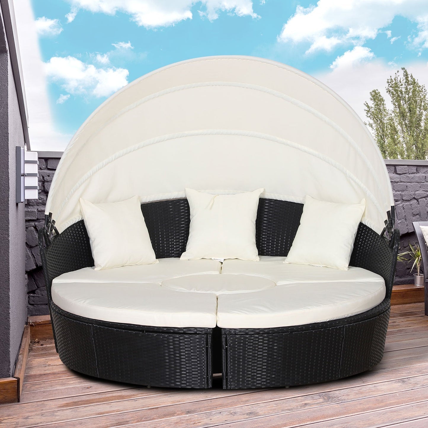 Circular Garden Sofa/Bed Furniture with Beige Cushions | Outsunny (180x175x147cm) - Borgè