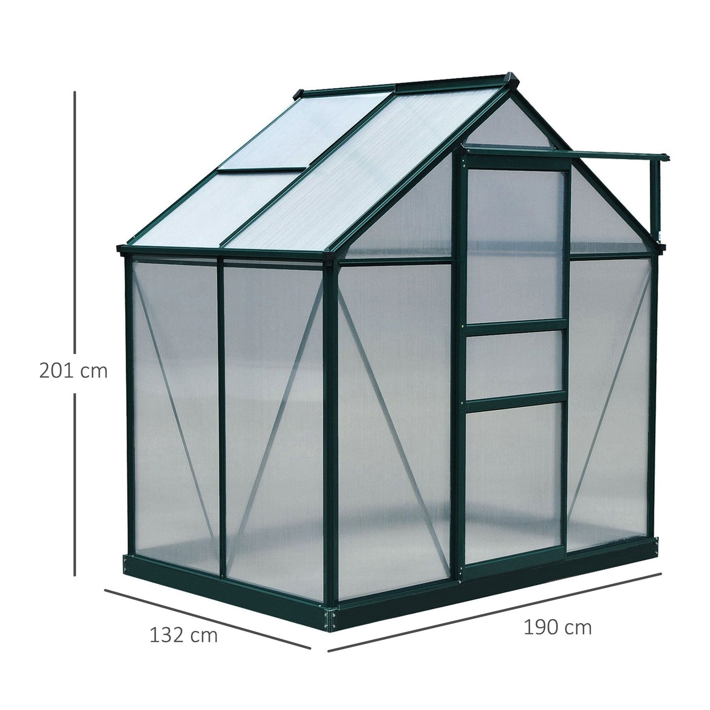 Outsunny Anti-UV Polycarbonate Garden Greenhouse with Window and Sliding Door, 190x132x201cm - Borgè