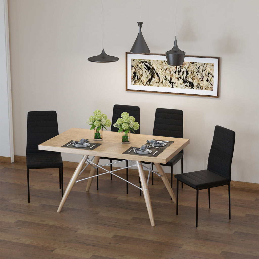 Set 4 Padded Modern Style Chairs in Metal and Fabric - Black - Borgè