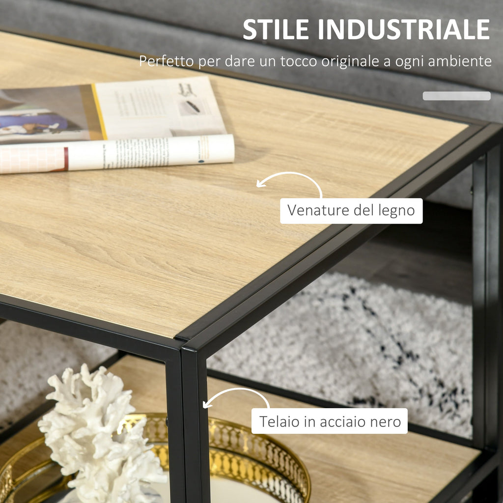 Industrial Style Coffee Table with 3 shelves, in MDF and Steel, 120x60x46cm - Wood | - Borgè