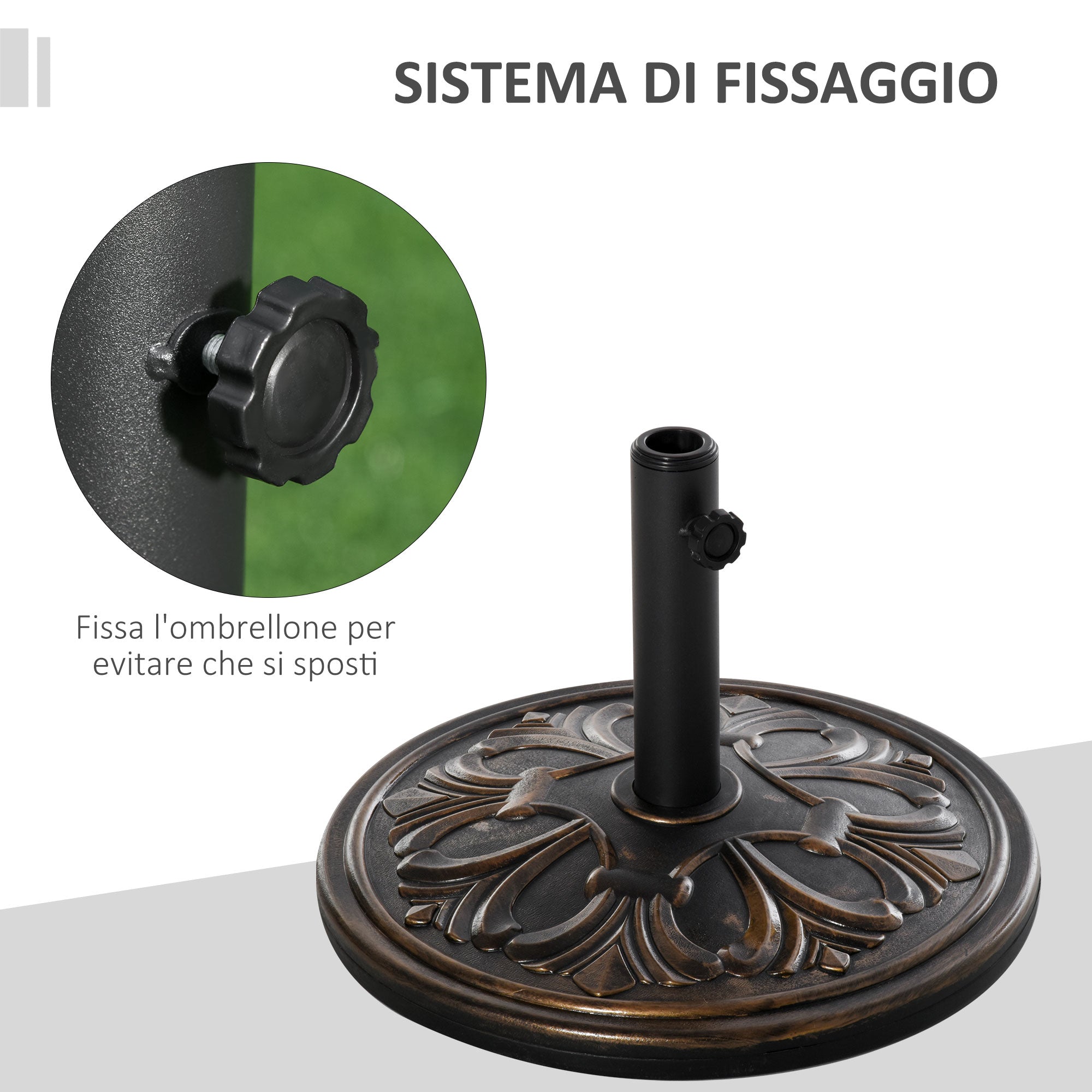 Round Umbrella Base Ø48x34 cm in 13kg Plastic for Ø35/38/48 mm Poles, Bronze - Borge' Group Limited