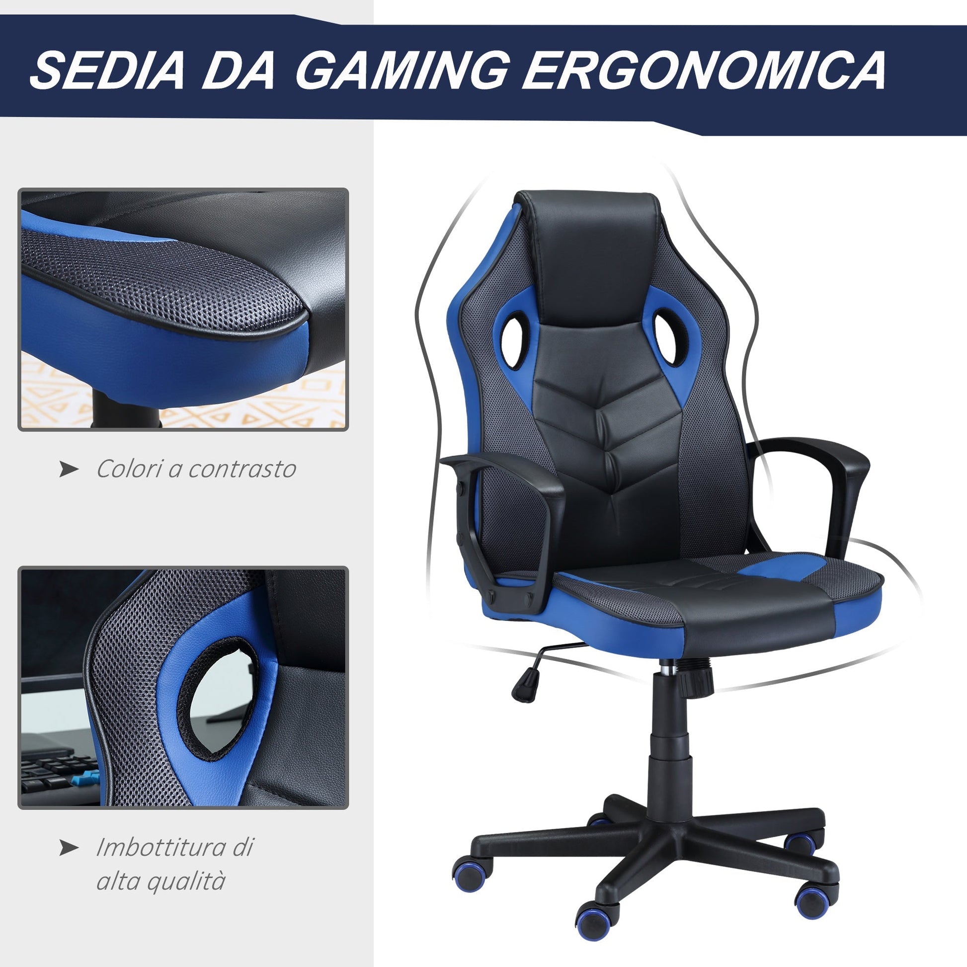 Gaming Chair/ Office Armchair with Blue and Black | Vinsetto - Borgè