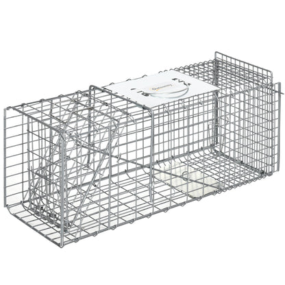 Outsunny cage trap for live animals folding steel, 66x24x30.5 cm, silver - Borgè