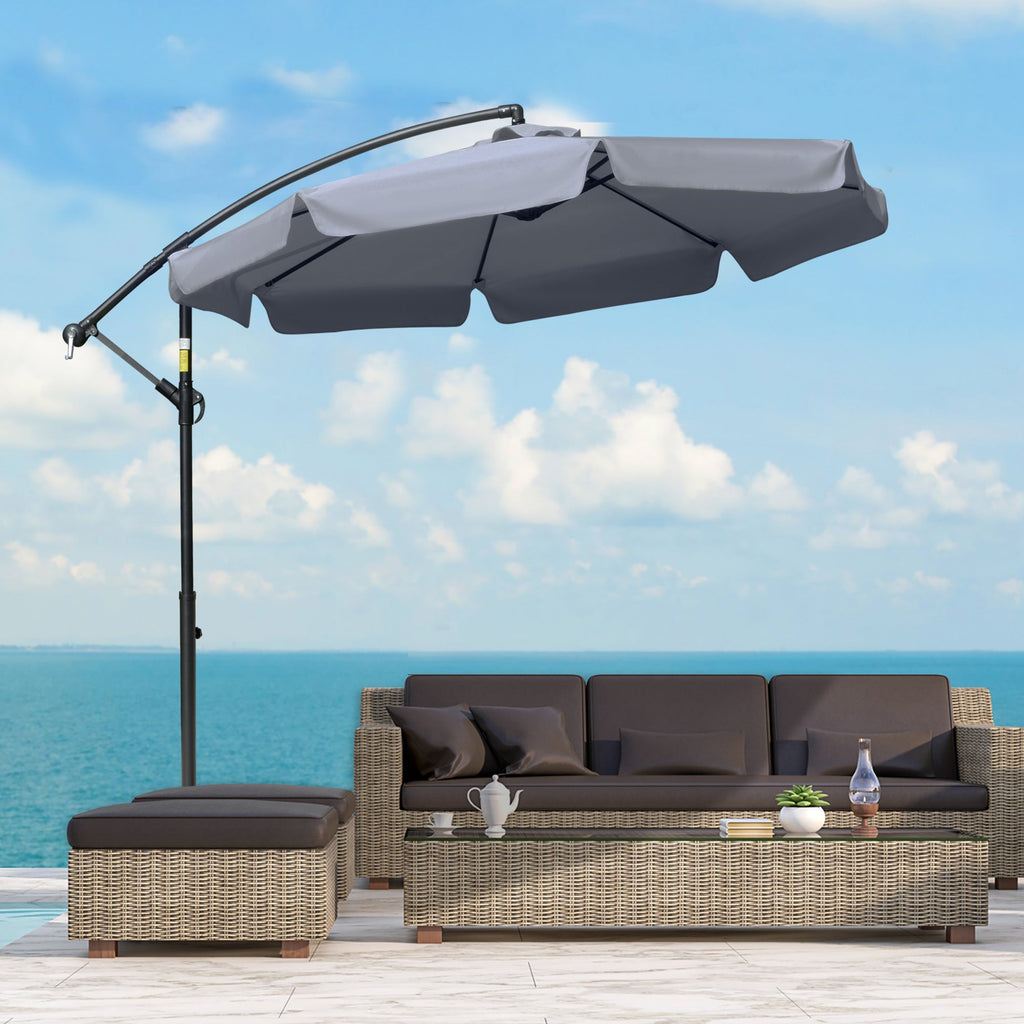 2.7x2.7 m Garden Umbrella with Metal Arm and Adjustable Polyester Canopy and Crank Opening, Grey - Borge' Group Limited