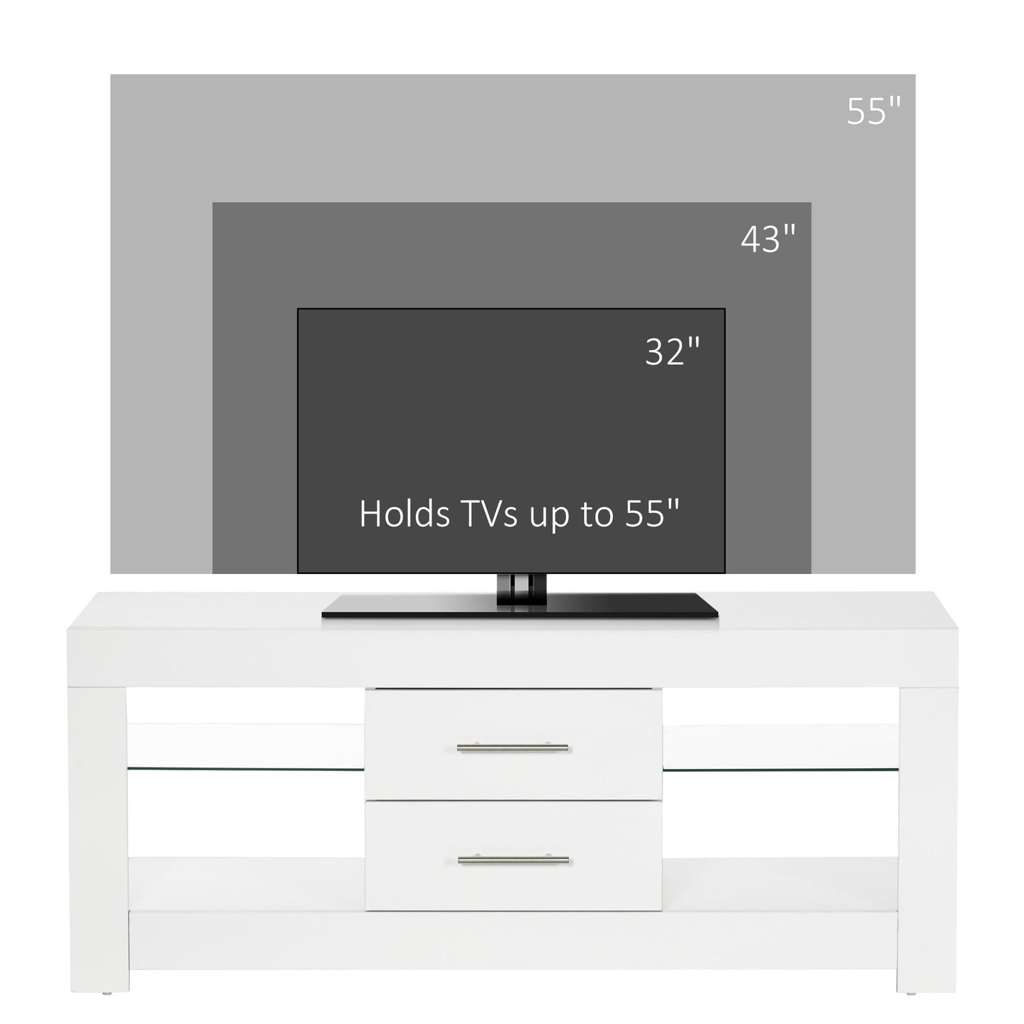 Mobile 55 "TV door with 12 -colored LED lights and remote control, wood and glass 120x40x50cm, white - Borgè