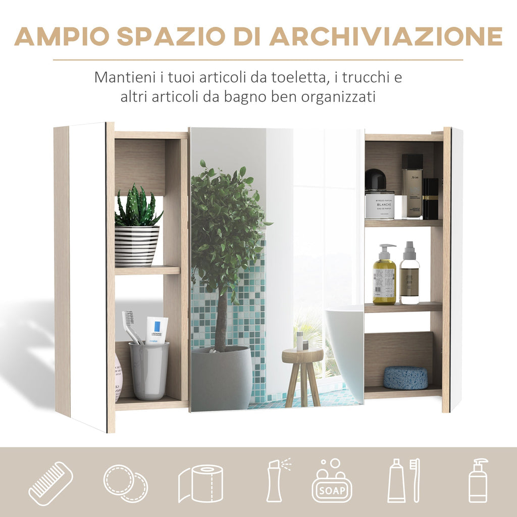 Kleankin 3 doors wall unit with octal with oak mirror 90x60x13.5 cm - Borgè