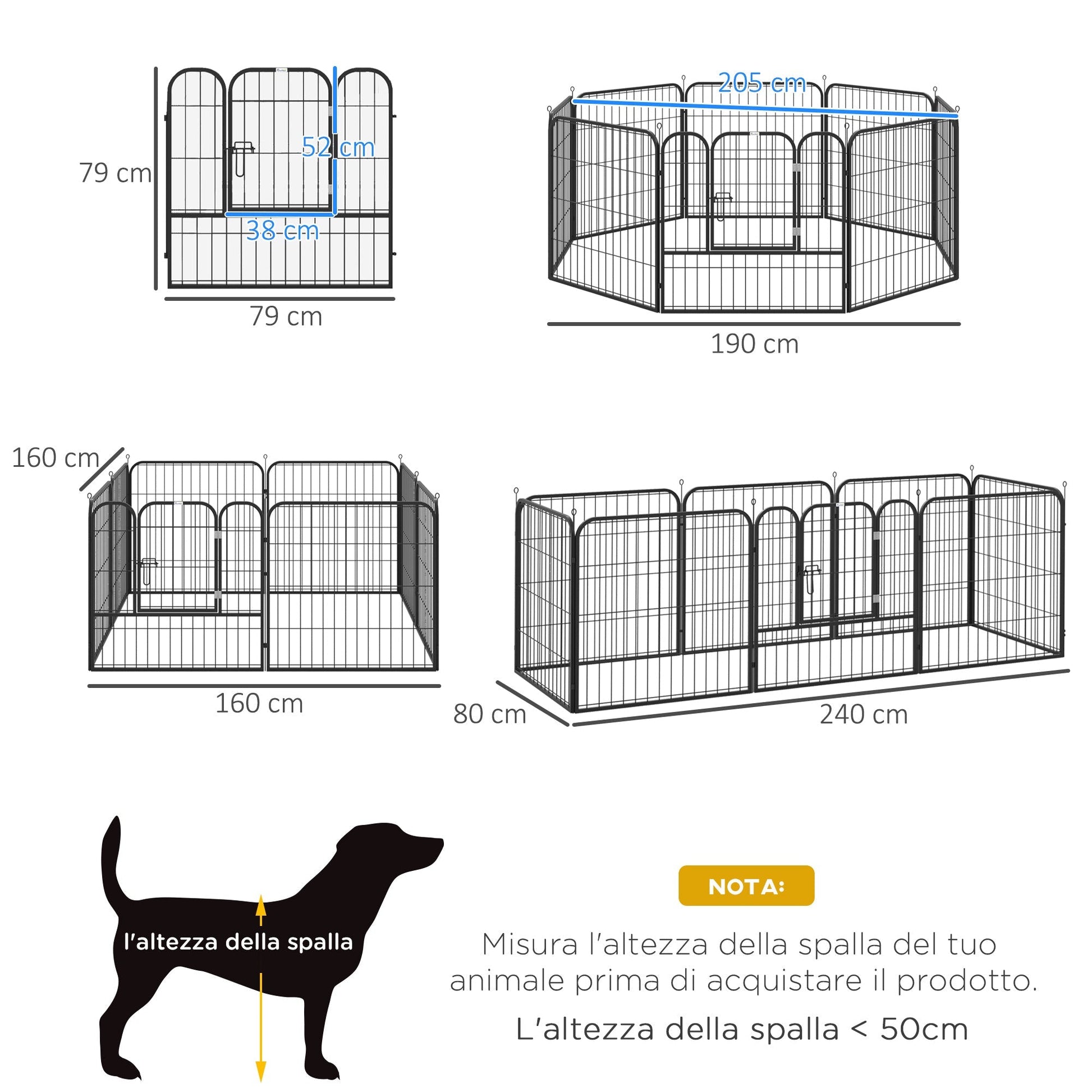 PAWHUT Modular Fence Puppies Dogs For Dogs from Interior and Outdoor Metal and Steel 8 Panels 79x79cm - Borgè