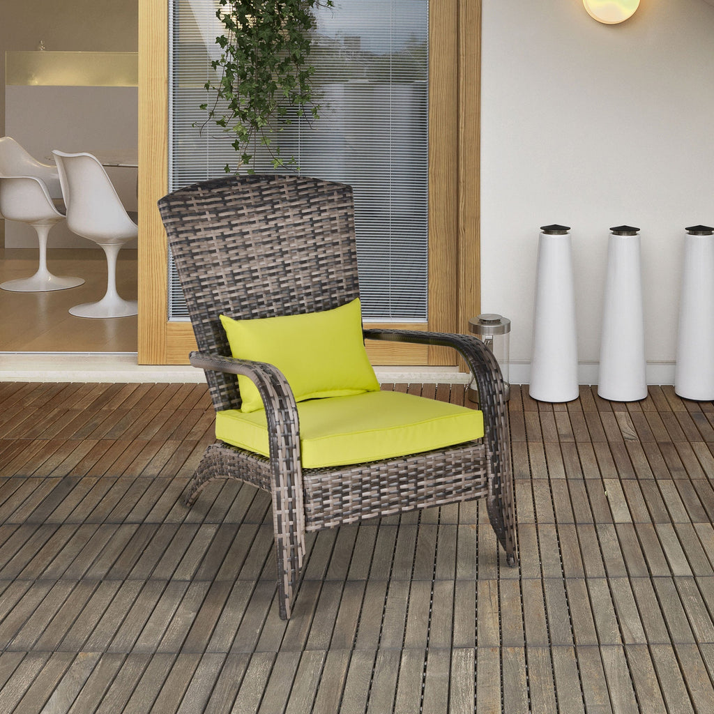 Adironrack Garden Chair with Armrests and Cushions, Rattan and Steel Chair for Indoor and Outdoor Use, 64x80x90 cm, Green - Borge' Group Limited