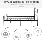 Black Double Bed in Metal/Steel | 160x200cm with Slats, headboard and footboard - Borgè