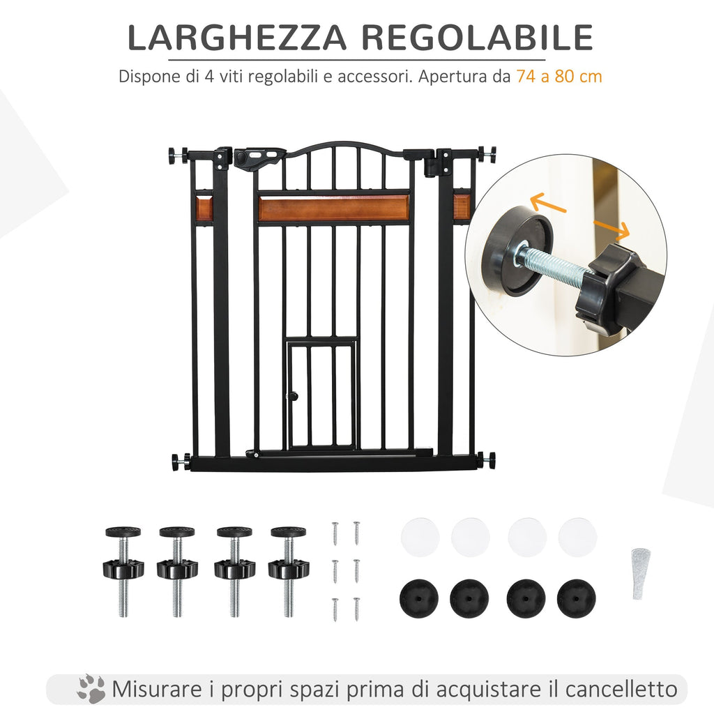 Push Fit Dog Gate, Extendable 74-80cm with Automatic Closure, Black - Borge' Group Limited
