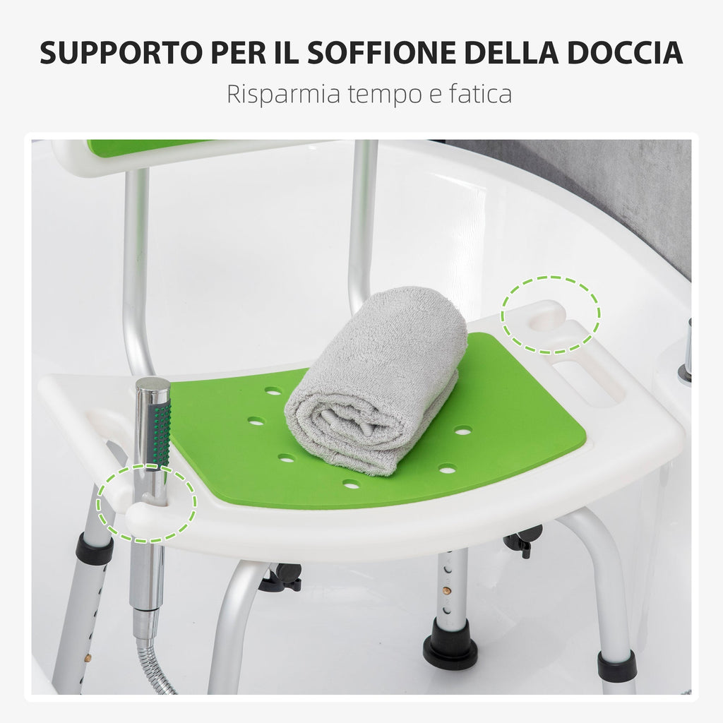ECARE | Aluminum Shower Chair with adjustable height on 6 levels and curved back | 51.5x49.5x68.5-81 cm - Borgè