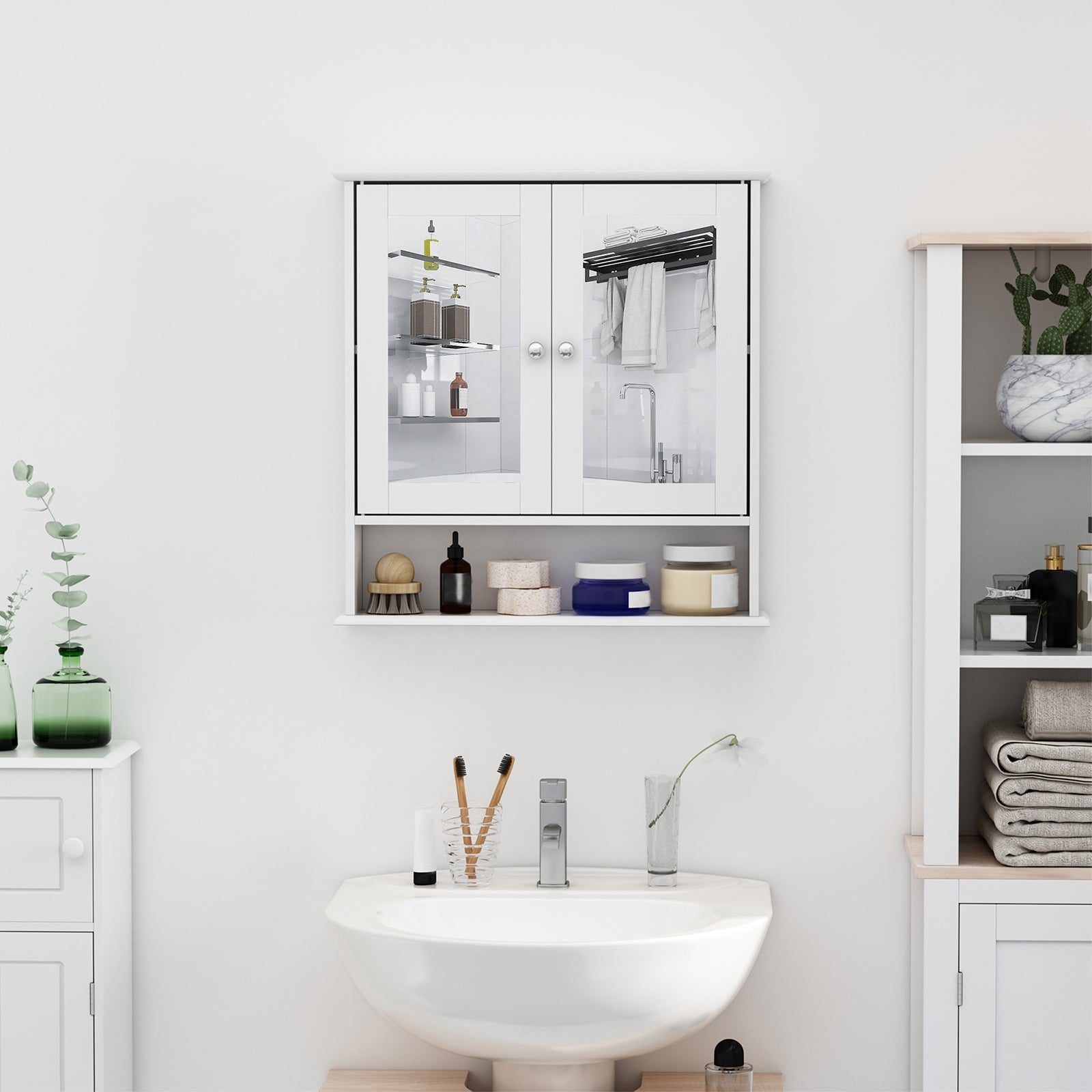 Kleankin Bathroom wall cabinet with white mirror 56 x 13 x 58cm - Borgè