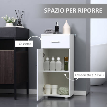 Kleankin Wooden Bathroom Cabinet with drawer and locker 1 door with shelves, 35x30x77.5cm - Borgè