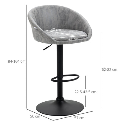 Set 2 bar stools with adjustable height, PU leather and back cover, light Grey - Borgè