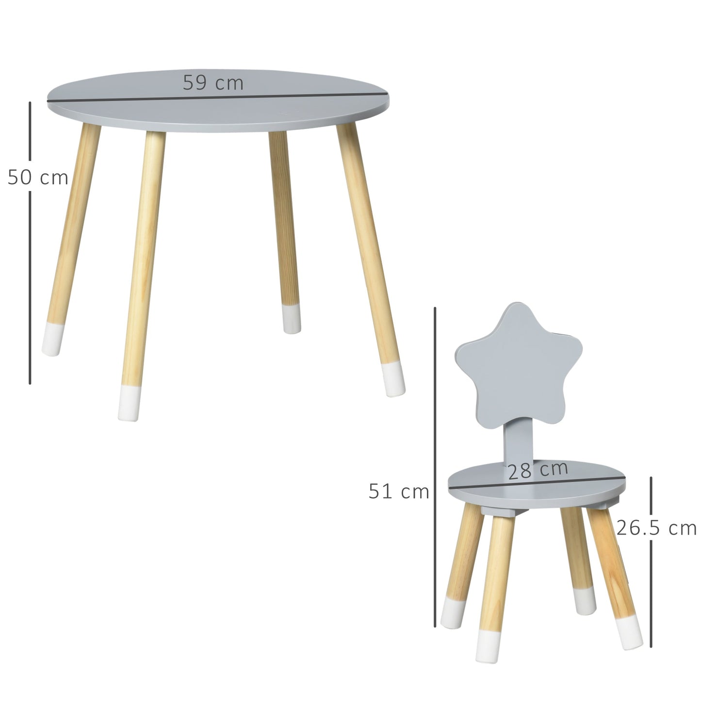 set table with 2 children's chairs in wood, age from 18 months to 4 years, Grey - Borgè