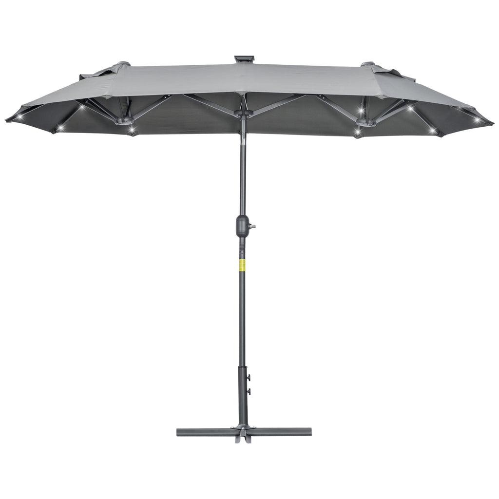 Double Parasol with Cross Base and Solar Lights, 295x150x219cm, Grey - Borge' Group Limited