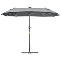 Double Parasol with Cross Base and Solar Lights, 295x150x219cm, Grey - Borge' Group Limited