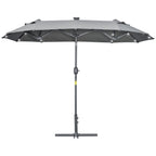 Double Parasol with Cross Base and Solar Lights, 295x150x219cm, Grey - Borge' Group Limited
