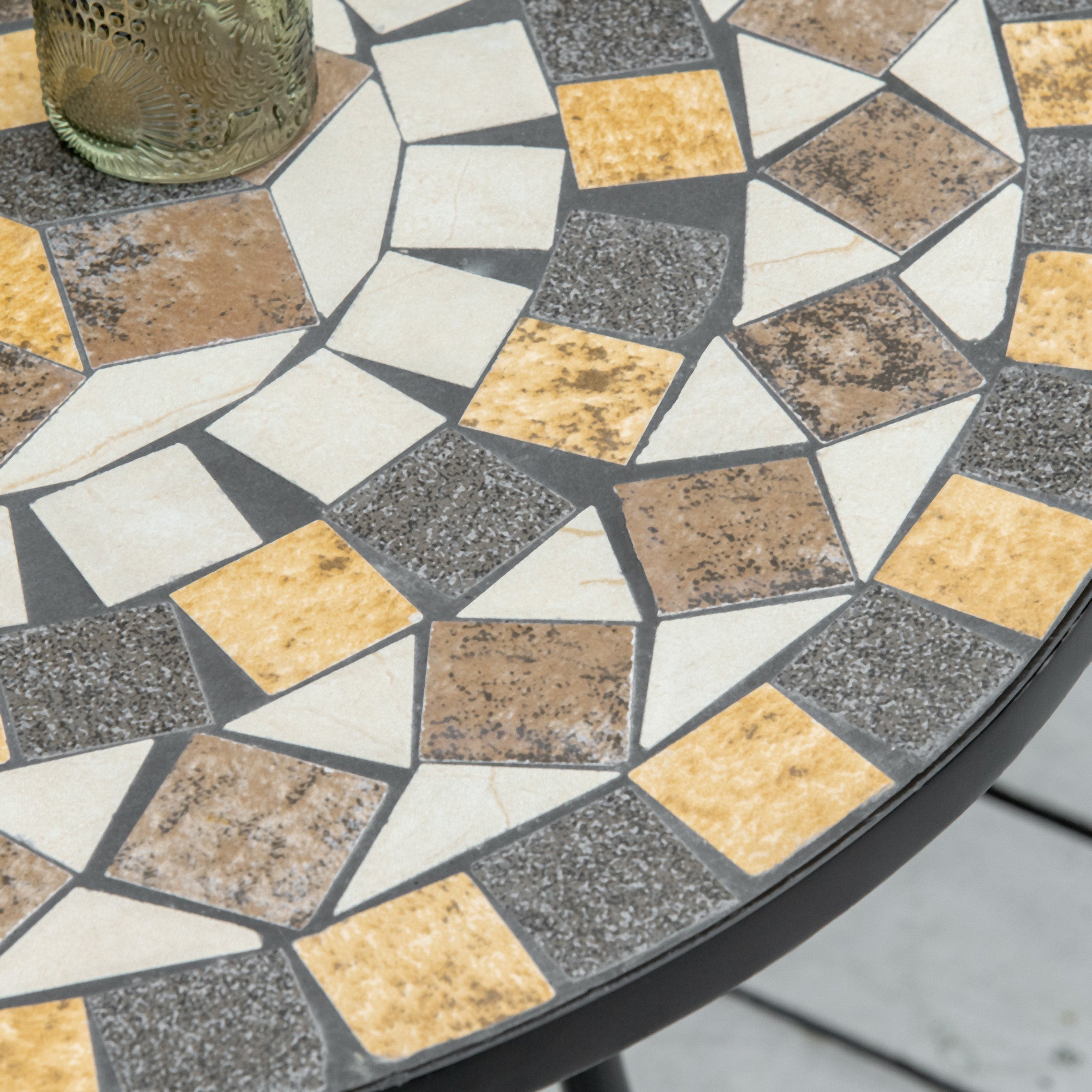Round Metal and Mosaic Garden Table for Outdoor and Indoor Use, 60x71cm, Black - Borge' Group Limited
