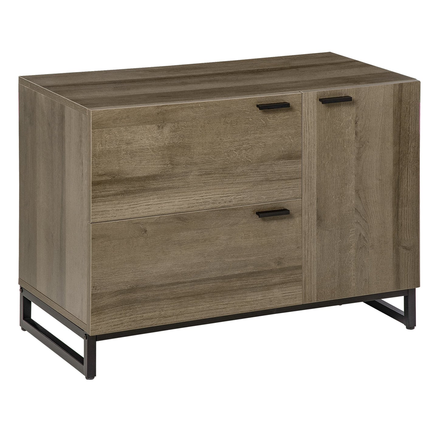 Modern Credenza for living room or kitchen, multipurpose wooden and metal cabinet with 2 drawers and locker