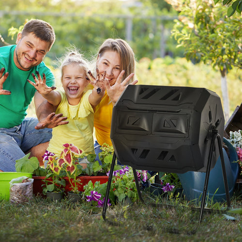 2-Section Rotating Garden Composter with 8 Air Vents, Home Composter in Steel and PP, 160 L, for Composting Organic Waste, 71x65x96 cm, Black - Borge' Group Limited
