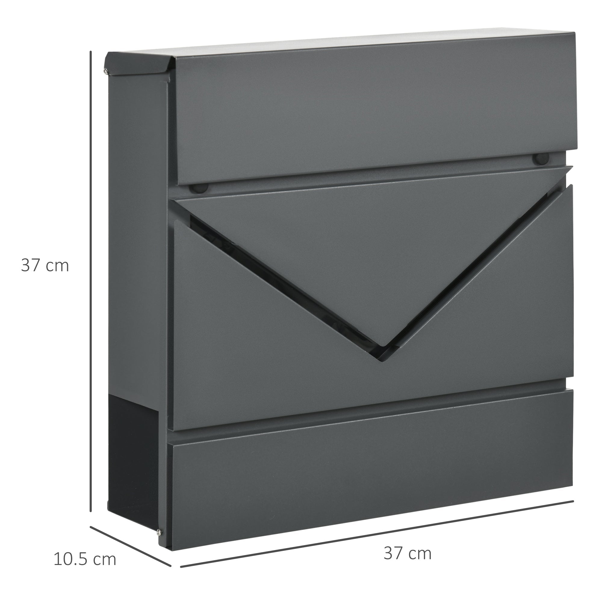 galvanized steel mailbox with junction and 2 safety keys, 37x10.5x37 cm, Grey - Borgè