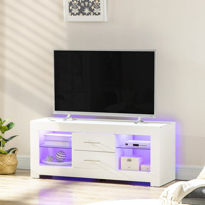 Mobile 55 "TV door with 12 -colored LED lights and remote control, wood and glass 120x40x50cm, white - Borgè