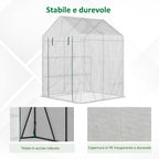 Outdoor Garden Greenhouse in Steel and PE with 2 Shelves and Roller Door, 143x143x195 cm, White - Borge' Group Limited