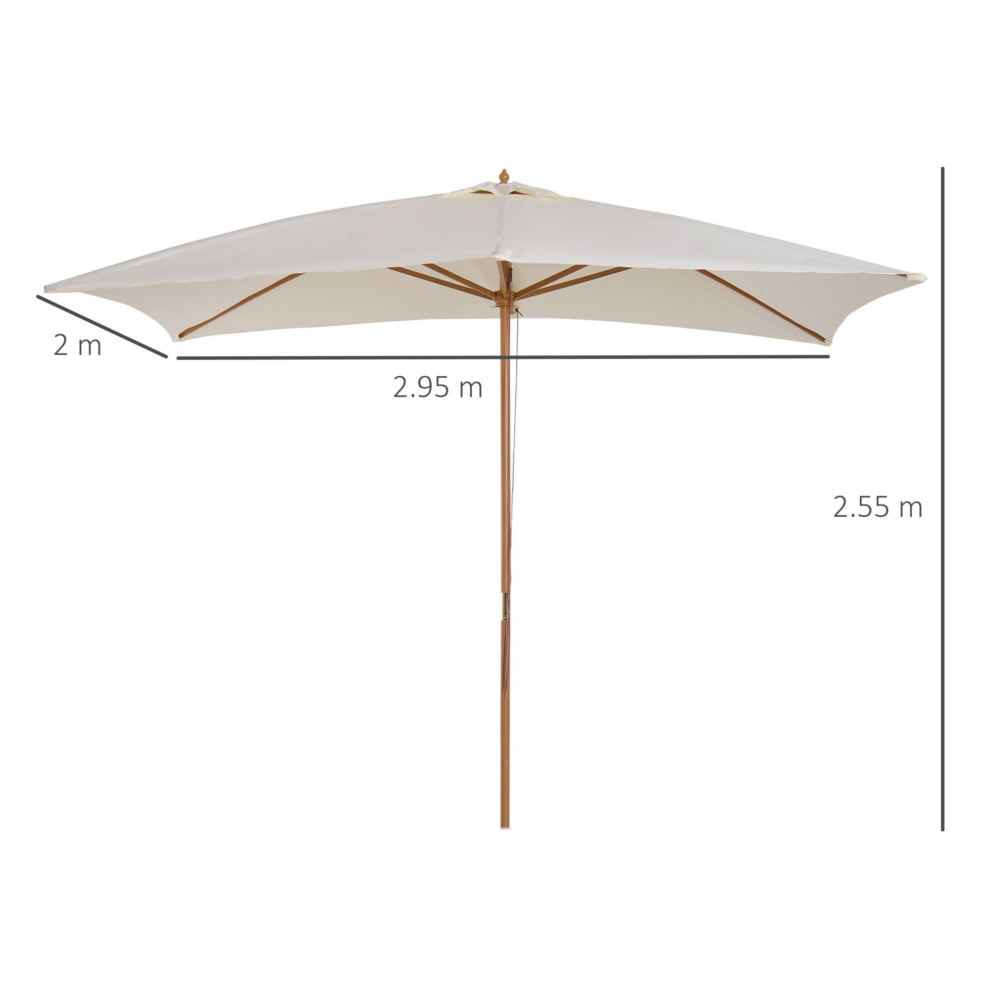 2x3m Waterproof Garden Umbrella, Wood and 180G Polyester, Beige - Borge' Group Limited