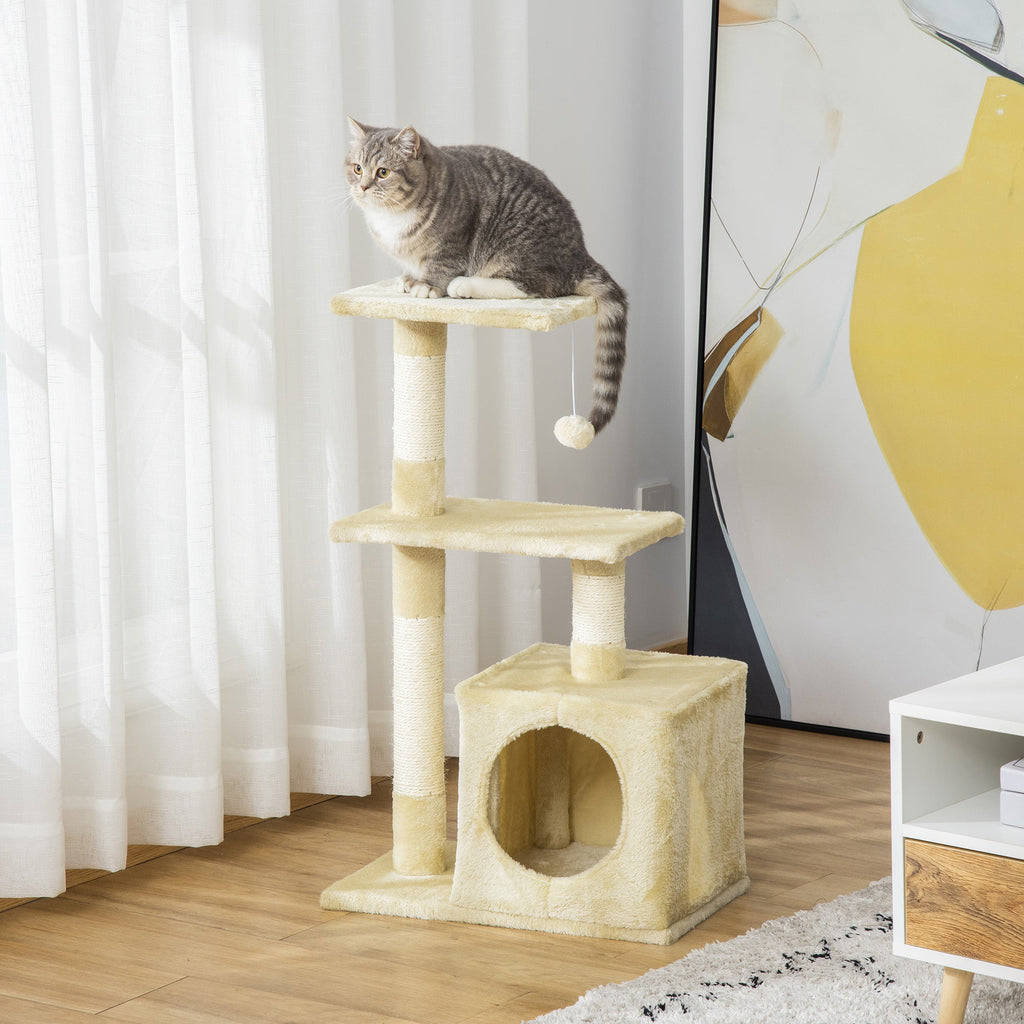 Beige Cat Tree for cats with Scratch Pole  50 x 30 x 80CM - Borge' Group Limited