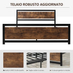 Homcom Wood and steel double bed with industrial style slats, 160x200cm - Borgè