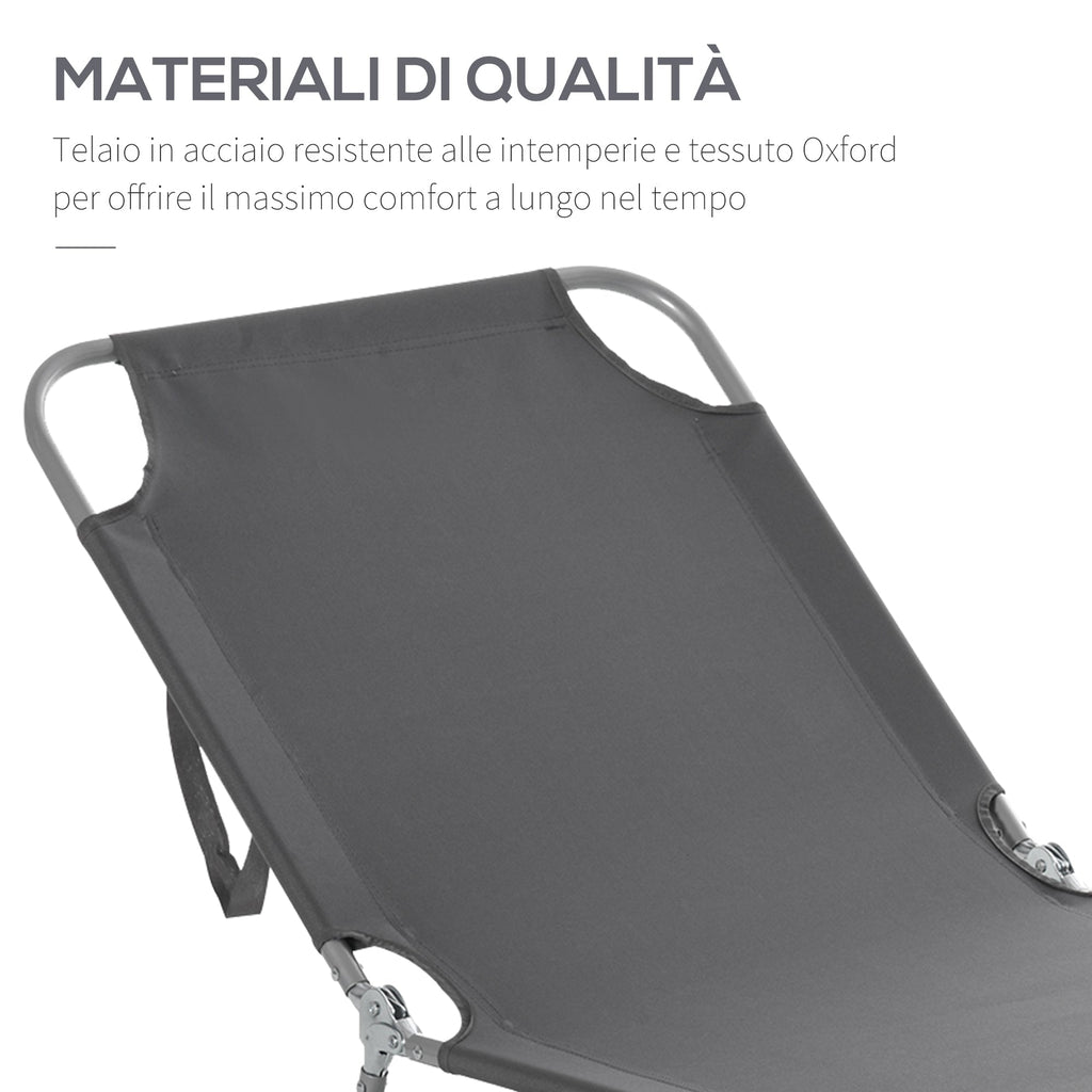 Garden Lounger with 5-Position Adjustable Backrest, Folding Metal and Oxford Fabric Lounger, 187x55x24cm, Grey - Borge' Group Limited